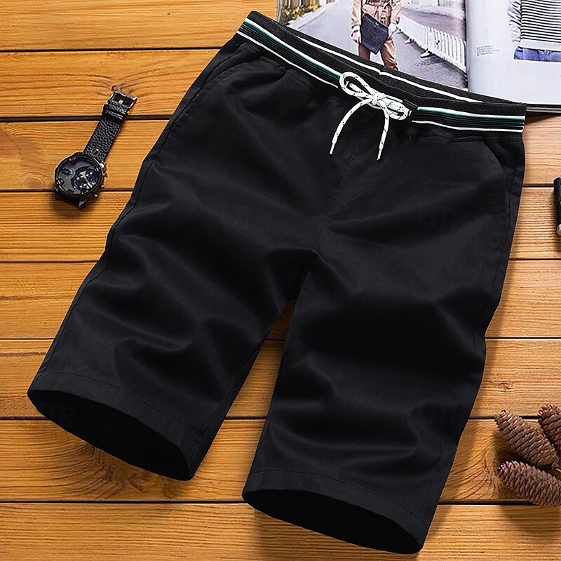Homens Shorts sociais Shorts de trabalho Com Cordão Cintura elástica Bolso multi Tecido Conforto Vestível Comprimento do joelho Ao ar livre Esporte Diário Moda Casual Preto Azul Marinha de 2025 por $12.99 –P3