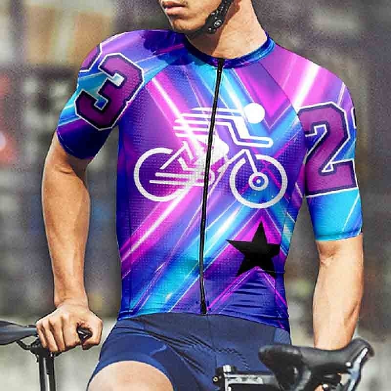 Homme Maillot de cyclisme Manche Courte Cyclisme T-shirt Maillot avec 3 poches arrière VTT Vélo tout terrain Respirant Séchage Rapide Design Anatomique Évacuation de l'Humidité Pourpre foncé Bleu de 2025 ? $20.79 –P7