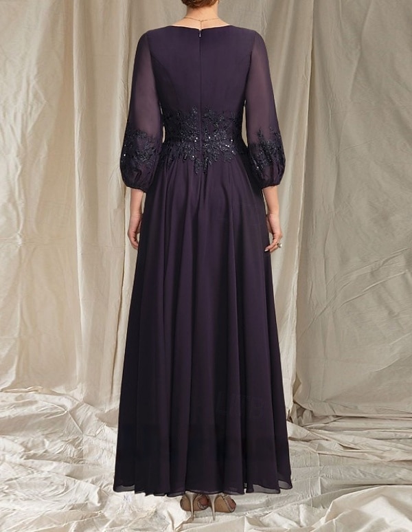 Robe Mère de la Mariée A-Line Invité de Mariage Élégante Col en V Mi-Longue en Chiffon À Manches Longues avec Perles Appliques Robe Midi 2025 de 2025 ? $184.99 –P2