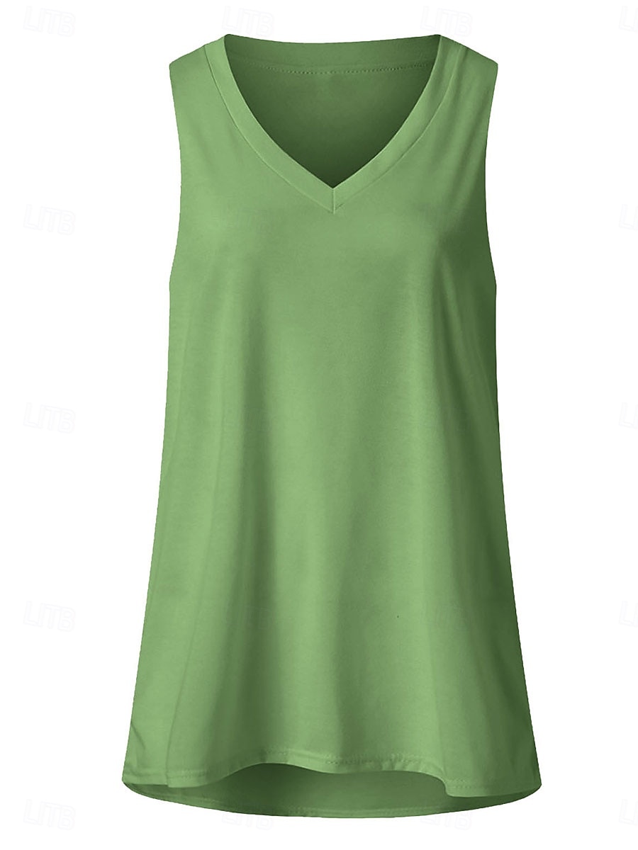 Women's Camisole Tank Top Solid Color Stylish Casual Sleeveless V Neck Regular Tops Daily Black White Green Light Blue Summer Spring 2025 - $12.99 –P5