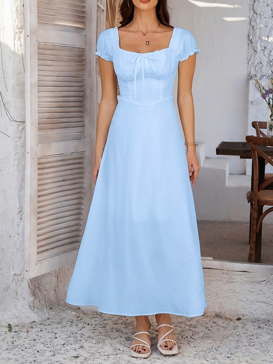 Dam Långklänning Maxiklänning Vit klänning Vardagsklänning Swingklänning Sommarklänning Mode Modern Elegant klänning Dagligen Datum Helgen Normal Slät Kortärmad Fyrkantig hals Svart Vit Gul Marinblå 2025 - $32.99 –P9