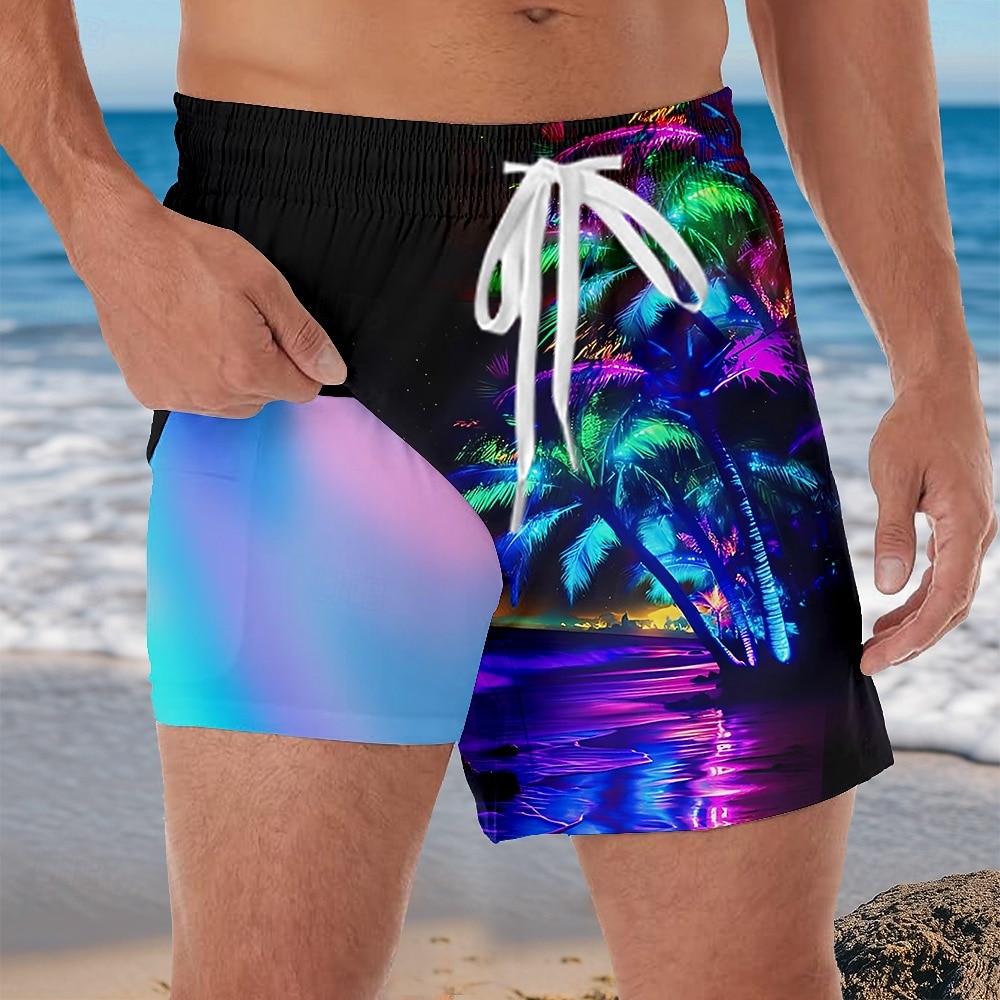 Per uomo Albero di Cocco Oceano Tropicale Pantaloncini foderati Pantaloncini da bagno 2 in 1 Pantaloncini da mare Misura del girovita medio Hawaiano Vacanza Abbigliamento mare Tasche Laterali Con del 2026 a $20.99 –P1