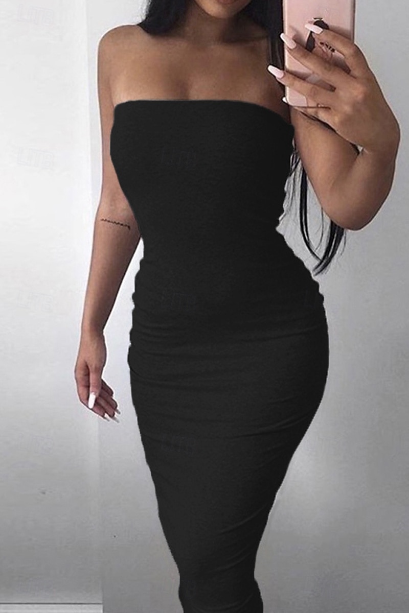 Pentru femei Rochii Midi Rochie albă Rochie de absolvire Bodycon Modă În aer liber Zi de Naștere Dată Fit regulat Simplu Fără manșon Fără Bretele Negru Alb Verde Militar Roșu-aprins Vară 2025 - $19.49 –P10