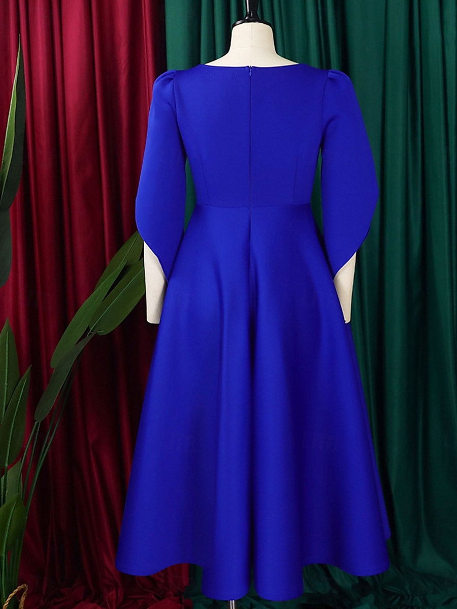Kleid Mutter der Braut Elegantes Freizeitkleid Rundhalsausschnitt Knie-Länge Polyester 3/4 lange Ärmel mit einfarbig 2025 - $79.99 –P18
