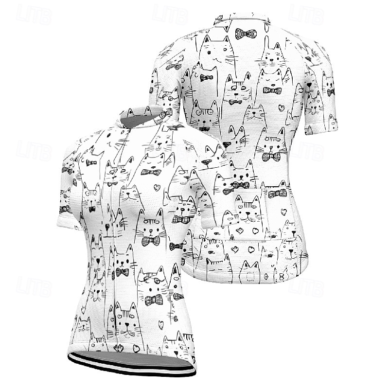 Mujer Maillot de Ciclismo Gato Manga Corta Bicicleta Camiseta Maillot con 3 bolsillos traseros MTB Bicicleta Montaña Secado rápido Diseño Anatómico Capilaridad Transpirable Deportes Negro Blanco 2026 - $23.99 –P18