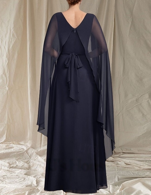 A-Linie Brautmutter Kleid Hochzeitsgast Elegant Rundhalsausschnitt Bod-Length Chiffon Ärmellos mit Sash  Band Rüschen Raffung 2025 - $147.99 –P2