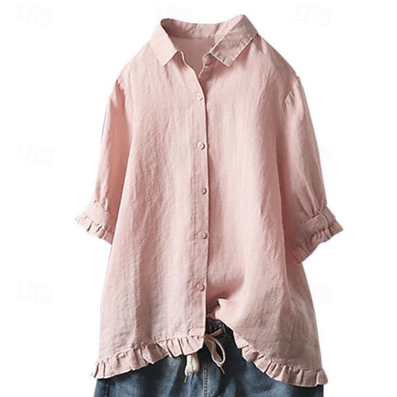 Damen Hemd Bluse Baumwoll-Leinen-Hemden Einfach Basic Modern Kurzarm Hemdkragen Normale Oberteile Täglich Ferien Ausgehen Knöpfe Weiß Gelb Rosa Marineblau Leicht Blau Sommer 2025 - $23.99 –P6