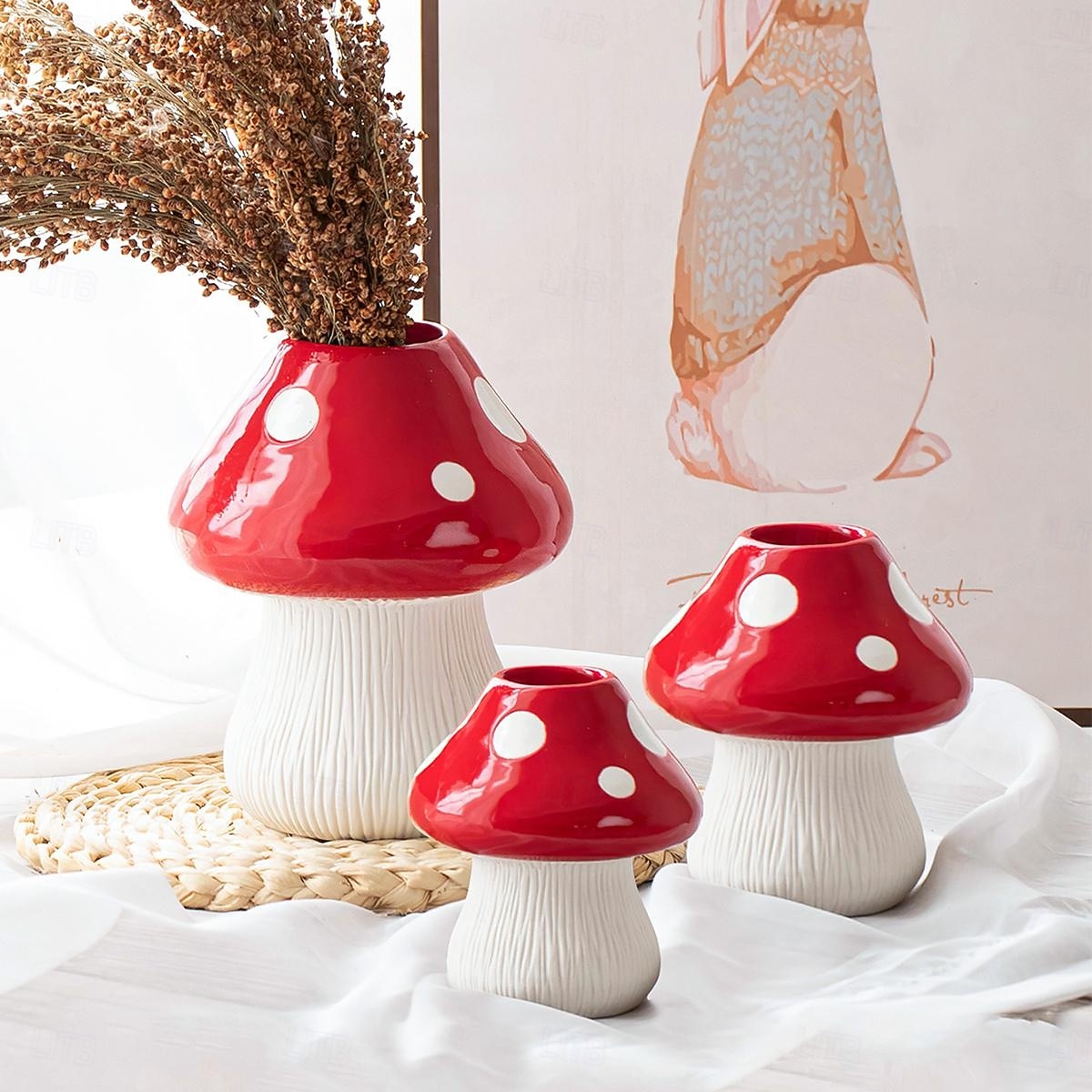 Red Mushroom Shaped Flower Vase with White Dots, Colorful Resin Tabletop Planter, Decorative Hydroponic Vase for Home, Hotel, and Restaurant Decor 2025 - $10.49 –P4