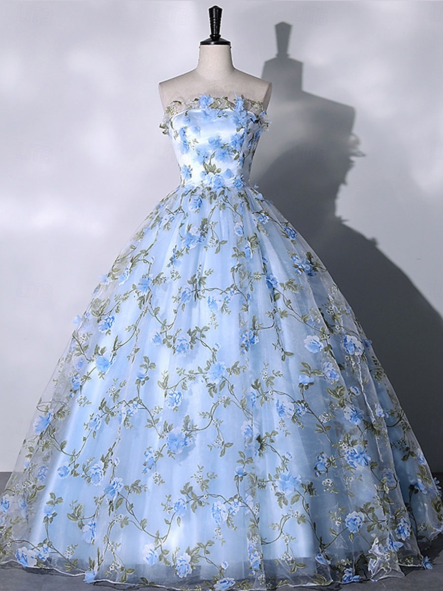 Ball Gown A-line šaty na quinceanera Elegantní Šaty Svatební Svatební Host Délka Podlahy Bez Rukávů Bez Ramen S polyesterem Krajkovým Květinovým Vzorem Krepováním 2025 - $117.99 –P1