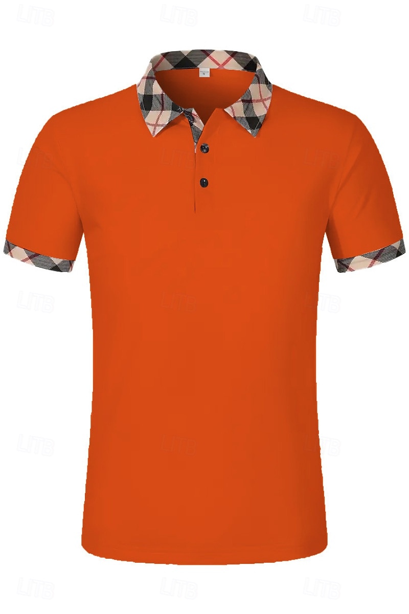 Men's Golf Shirt Golf Polos Shirts Formal Work Lapel Short Sleeve Modern Comfortable Color Block Patchwork Buttons Summer Spring Regular Fit Wine Apricot Black White Dark Navy Orange Golf Shirt 2025 - $19.99 –P19