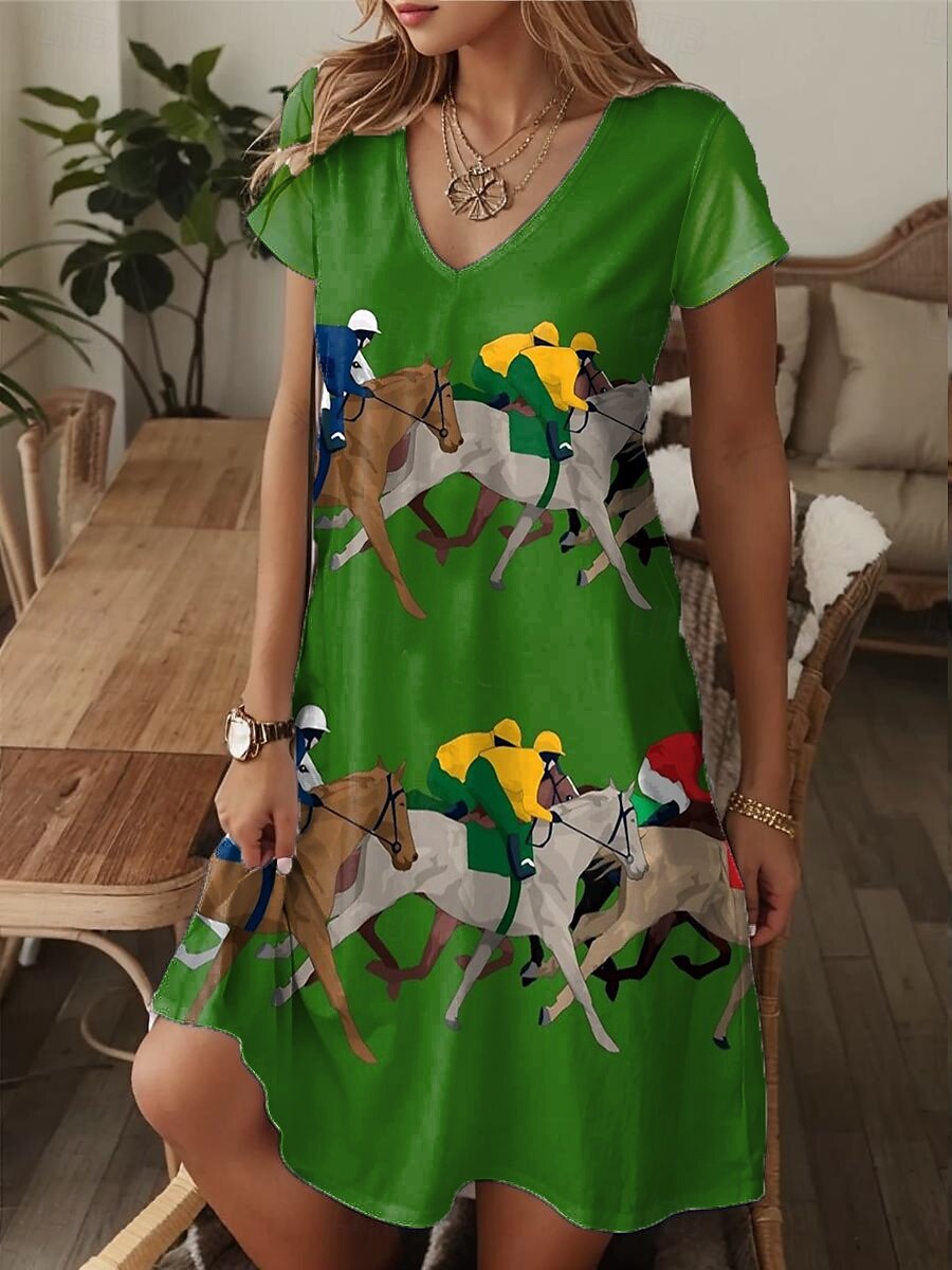 Kentucky Derby Női Mini Ruha A Vonalú Ruha T-Shirt Ruha Tee Ruha Nyári Ruha Hétköznapi Szabadság Mindennapi Randi Rendszeres Illeszkedés Grafikai Állat Rövid Ujjú V Nyak Zöld Nyár 2025 - $22.99 –P1