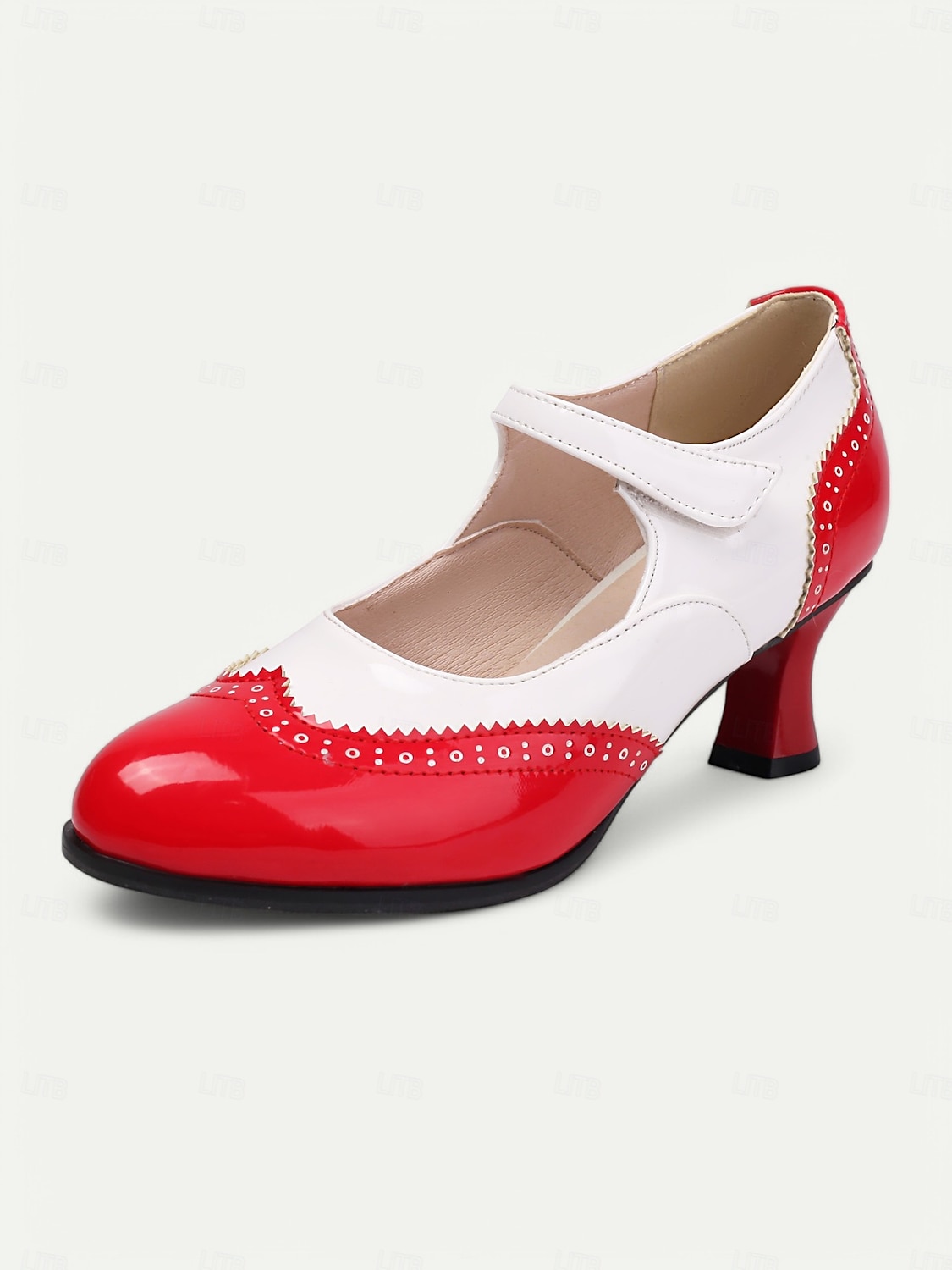 Tacones Mary Jane vintage en rojo y blanco para mujer: zapatos brogue clásicos inspirados en los años 50 para moda retro, baile y ocasiones especiales 2025 - GBP £34 –P4