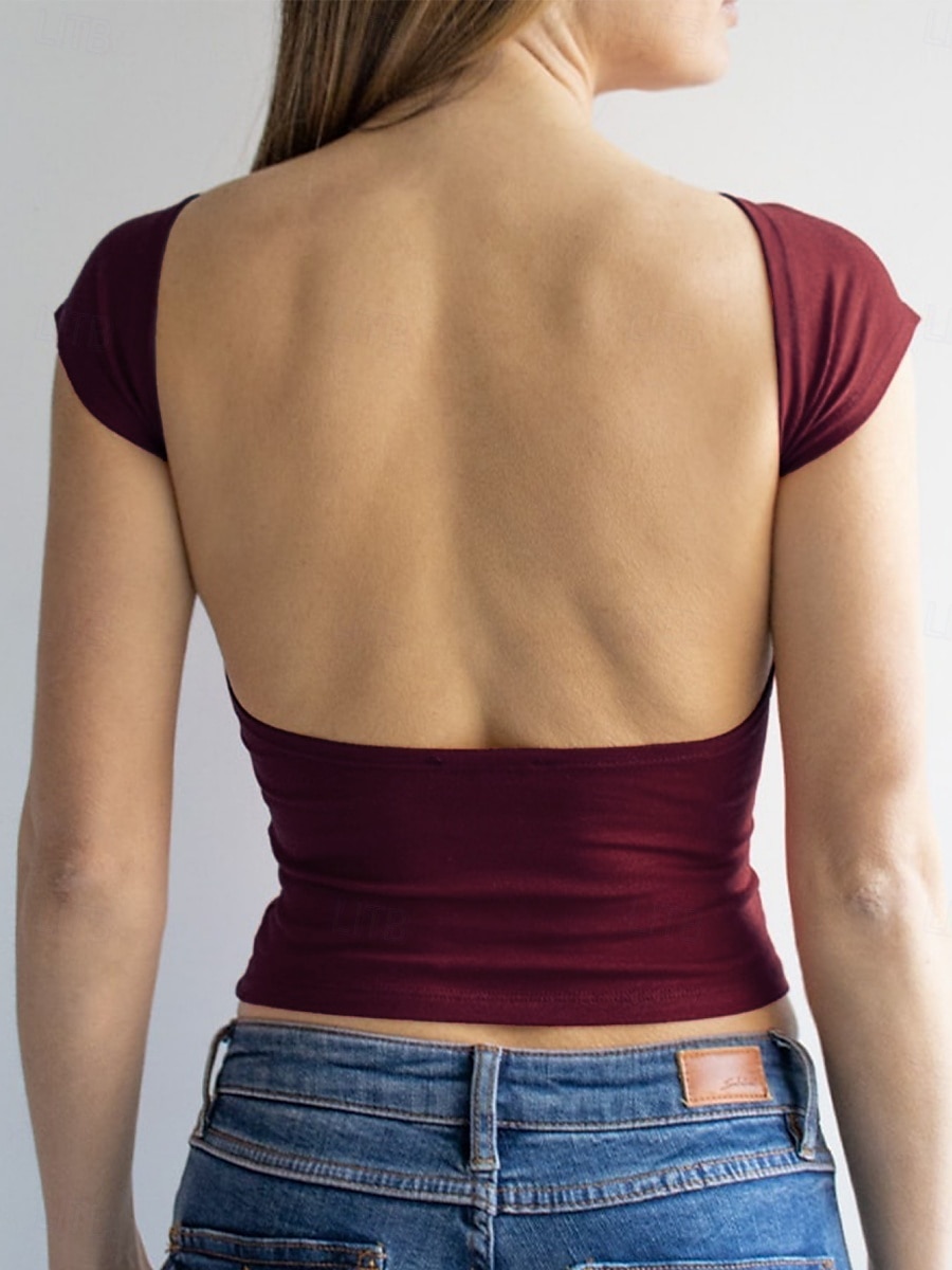 Női camisole trikó egyszínű sima szexi hétköznapi rövid ujjú kerek nyakú normál felsők ünnephez kimenéshez hát nélkül fekete fehér borvörös tengerészkék nyár 2025 - $14.99 –P5