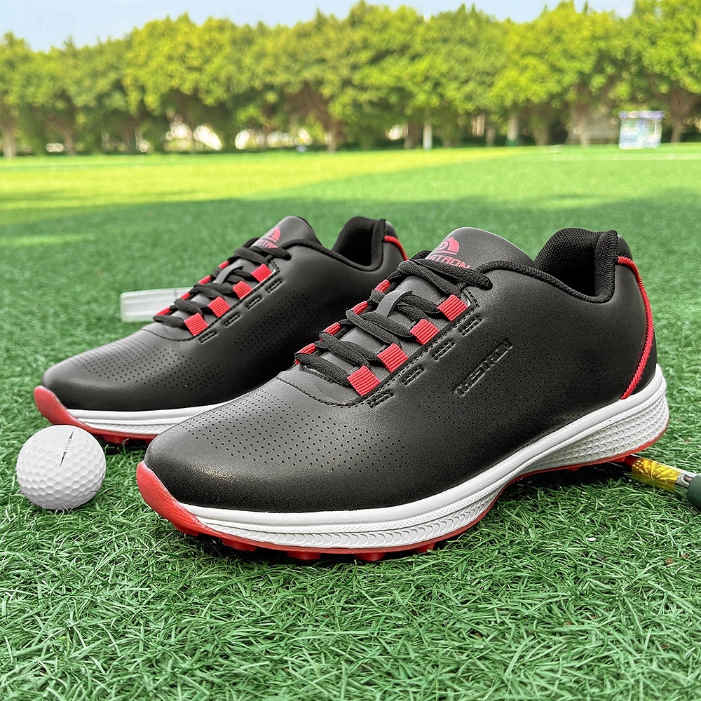 Herren Performance Golf Sneaker in Weiß mit roten Schnürsenkeln, atmungsaktive Mikrofaser, ideal für Amateurgolfer 2025 - $64.99 –P2