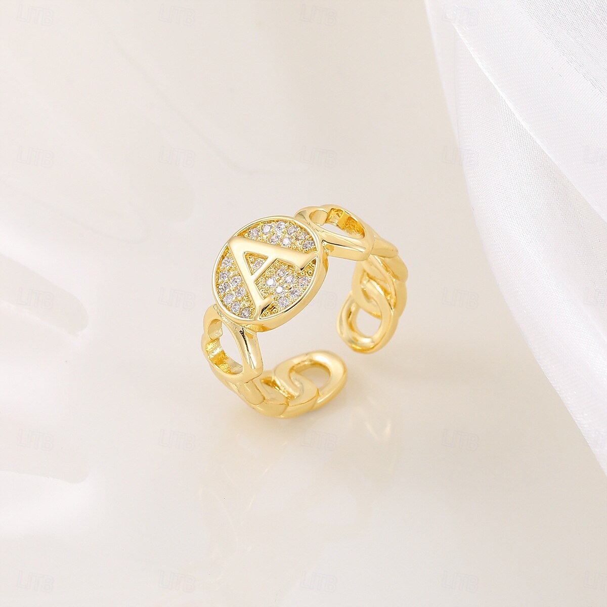 gepersonaliseerde letterring, cadeau voor moeder, 18k vergulde koperen ring, glad hartontwerp, verstelbare open band met zirkoon, stijlvolle en veelzijdige sieraden voor vrouwen 2025 - $5.99 –P19