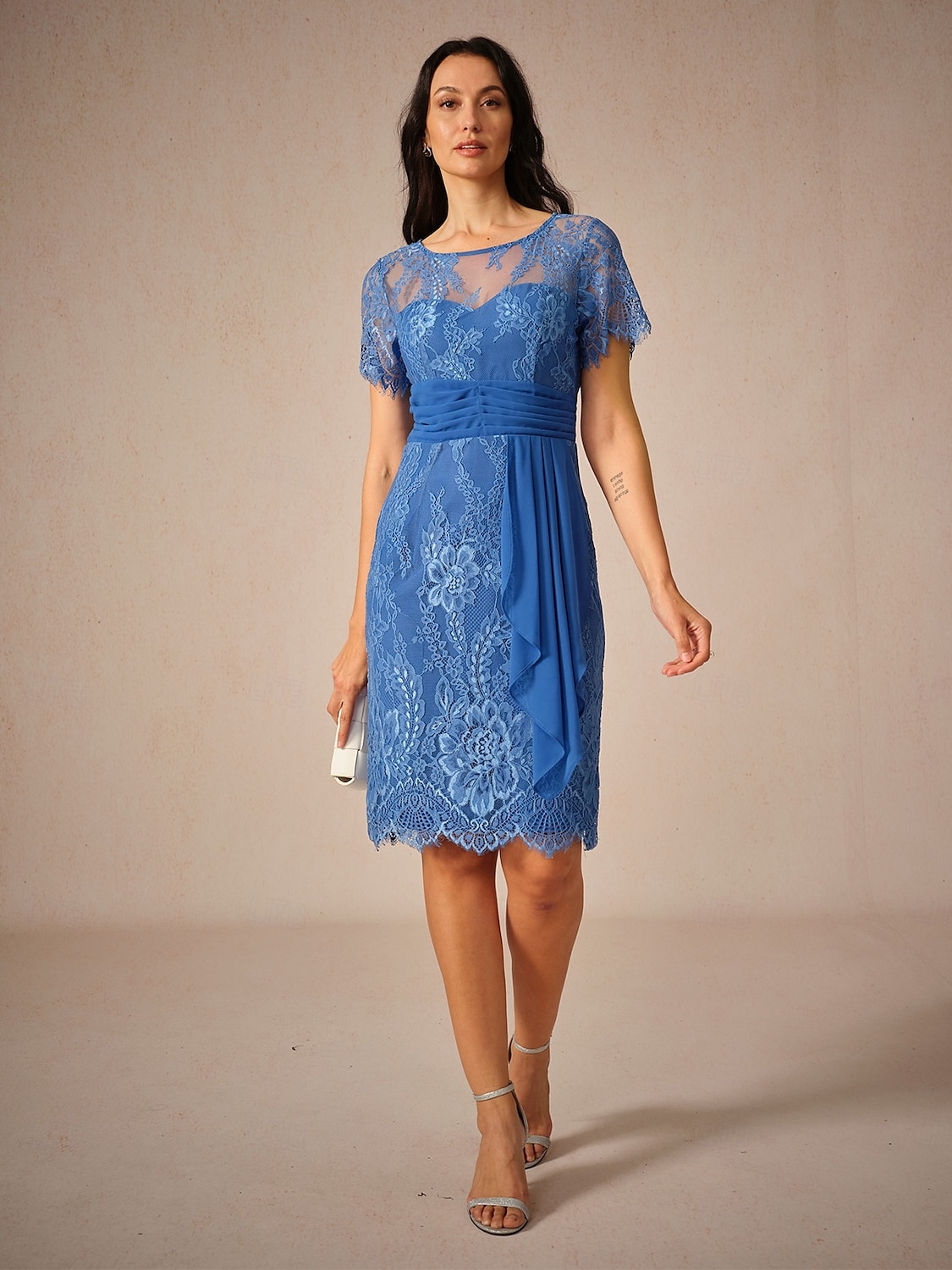 Women's Wedding Guest Jacket Dress Lace Dress Chiffon Dress Cocktail Dresses Formal Dresses Cardigan Ruched Long Sleeve Cocktail Party Blue Spring Summer Fall 2025 - $69.99 –P7