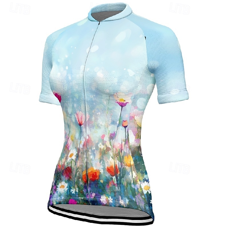 Dame Sykkeltrøyer Blomsternål i krystall Kortermet Sykkel T-skjorte Jersey med 3 baklommer Fjellsykling Hurtigtørkende Anatomisk design Vidje Pustende sport Gul Blå Oransje Klær 2026 - $23.99 –P7