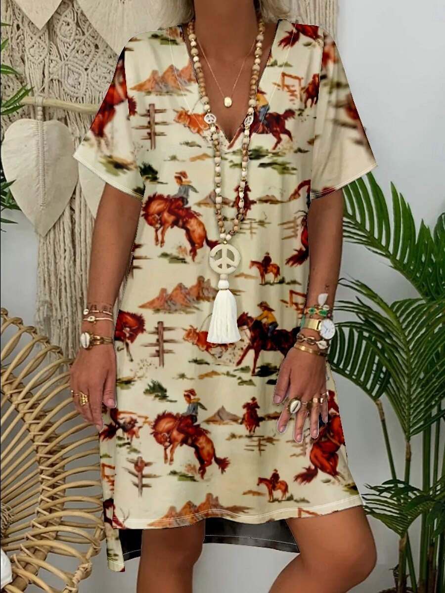 kentucky derby casual dress Kentucky Derby Women's Maxi Dress Sundress Casual Dress A Line Dress Summer  Dress Vacation Casual Daily Vacation Regular Fit Ombre Graphic Animal Short  Sleeve V Neck Pink Summer Spring 2026