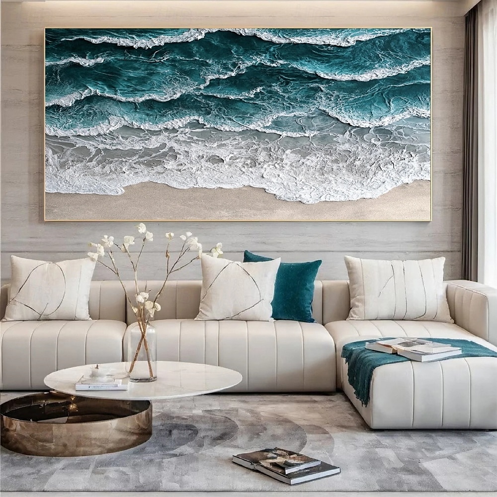 handgemaltes 3D-Strukturgemälde auf Leinwand, handgefertigtes Ölgemälde, Ozeangemälde, Meereswellengemälde, Kunstwerk, Wandkunst, Gemälde, moderne Kunst für Schlafzimmer, Wanddekoration, Modekunst 2025 - $69.99 –P1