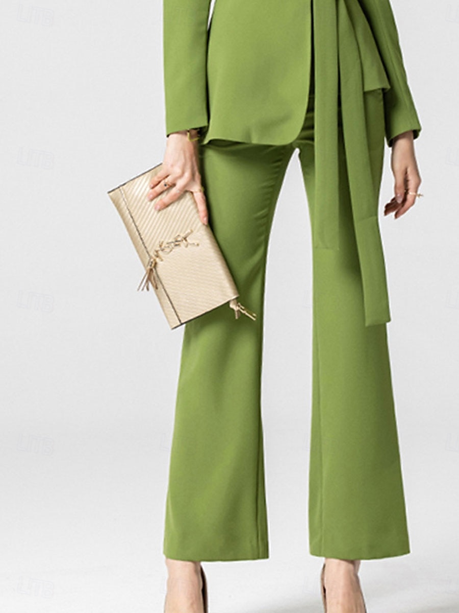 Hosenanzug Mutter der Braut Kleid Elegantes Hemdkragen Knöchellang Polyester Langarm mit Knöpfen Einfarbig 2025 - $129.99 –P4