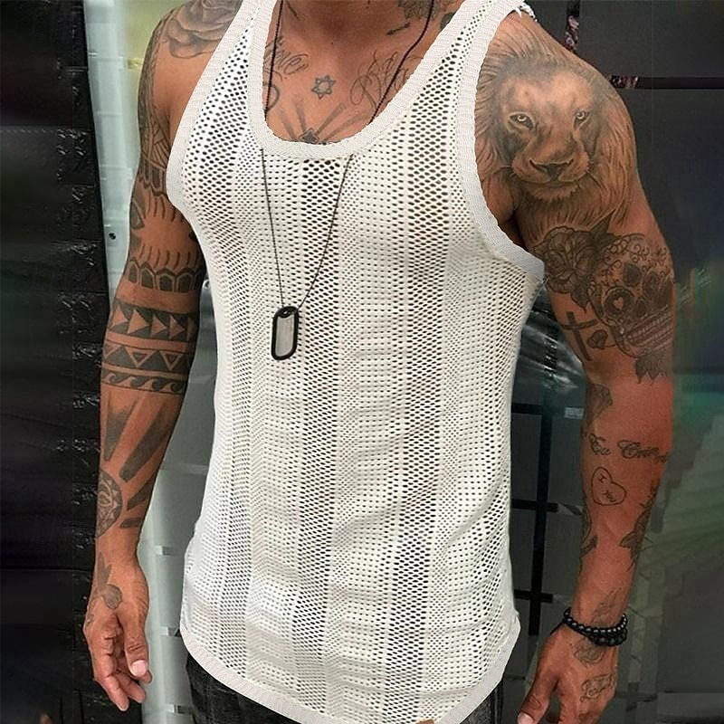 Homens Malha Íntima Camiseta Interior camisa sem manga Sem Manga Gola Redonda Verão Côr Sólida Moda Designer Músculo Tricotado Ao ar livre Férias Preto Branco Verde Tropa Top Tee para Homens de 2025 por $18.99 –P1