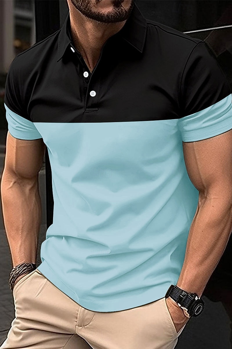Men's Golf Shirt Golf Polos Shirts Work Business Lapel Short Sleeve Modern Comfortable Color Block Patchwork Buttons Summer Spring Regular Fit Wine Pinky Yellow Blue Green Light Sky Blue Golf Shirt 2025 - $17.99 –P20