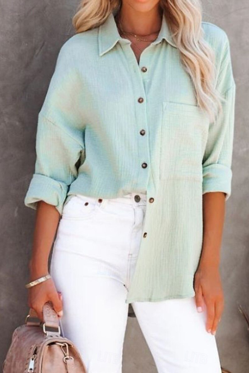 Per donna Camicia Camicie ispirate al lino Abbottonare Semplice Elegante Manica Lunga Colletto a Camicia Top Regolari Quotidiano Ferie Bottoni Nero Bianco Verde chiaro Arancione Estate del 2025 a $22.99 –P2