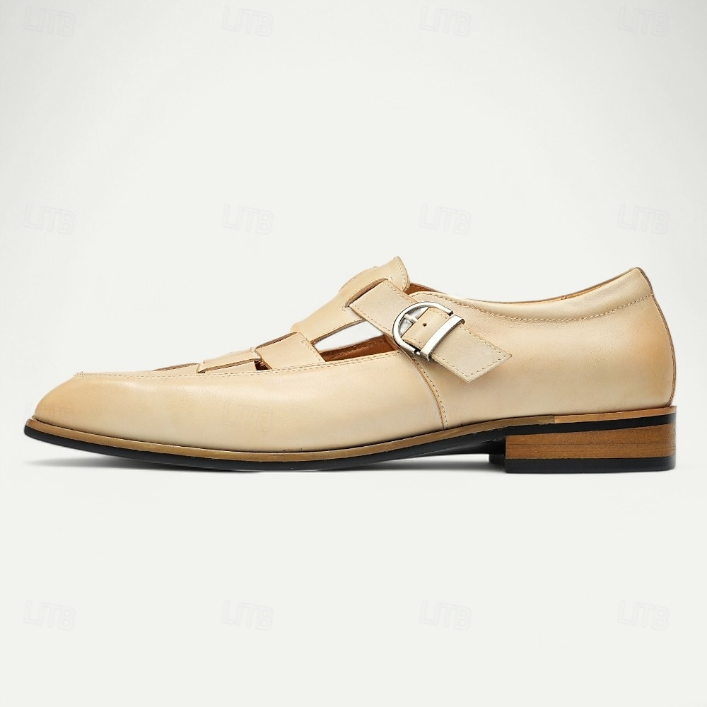 Men's Chic White Leather Monk Strap Shoes - Stylish Choice for Summer Weddings and Formal Events 2025 - $94.99 –P10