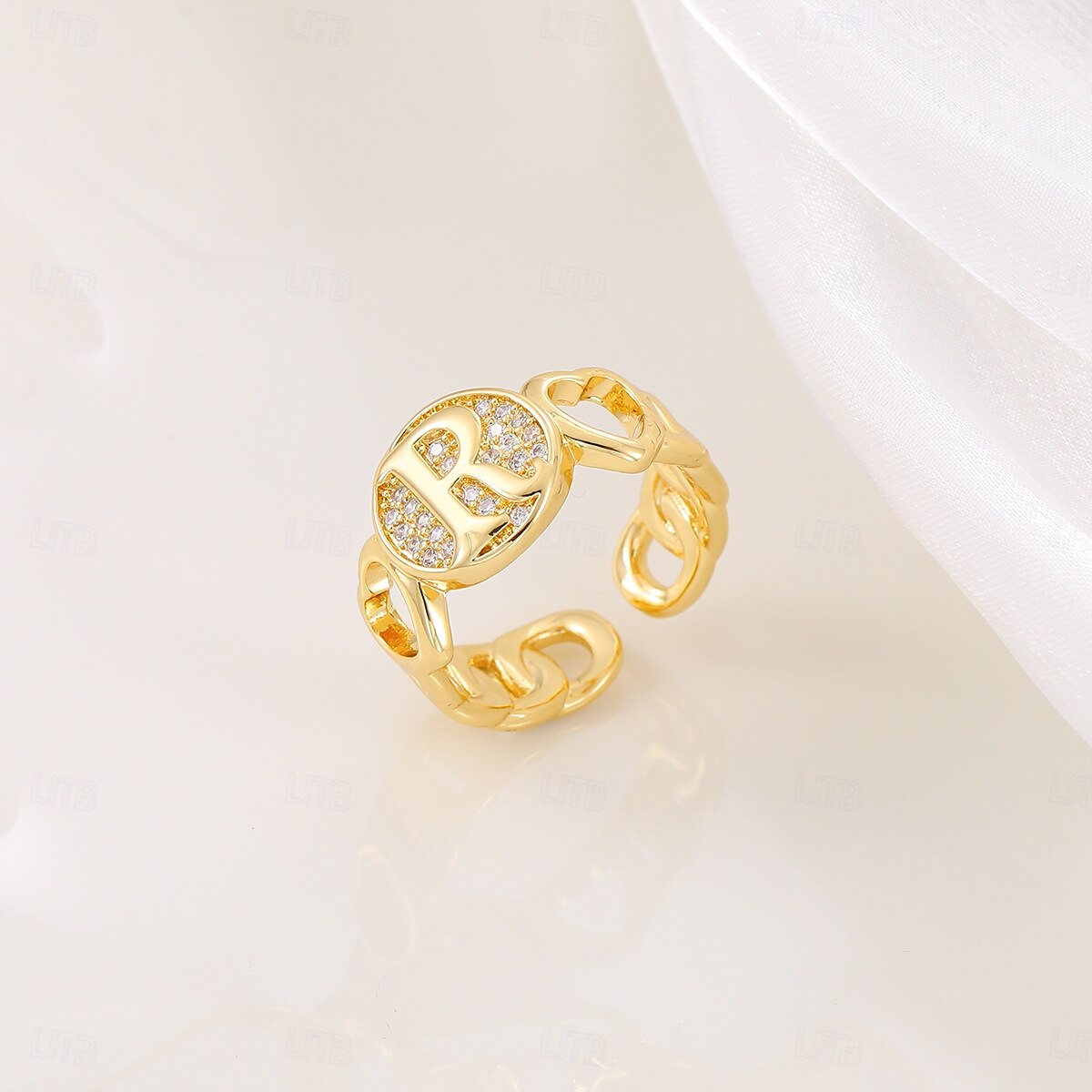 gepersonaliseerde letterring, cadeau voor moeder, 18k vergulde koperen ring, glad hartontwerp, verstelbare open band met zirkoon, stijlvolle en veelzijdige sieraden voor vrouwen 2025 - $5.99 –P9