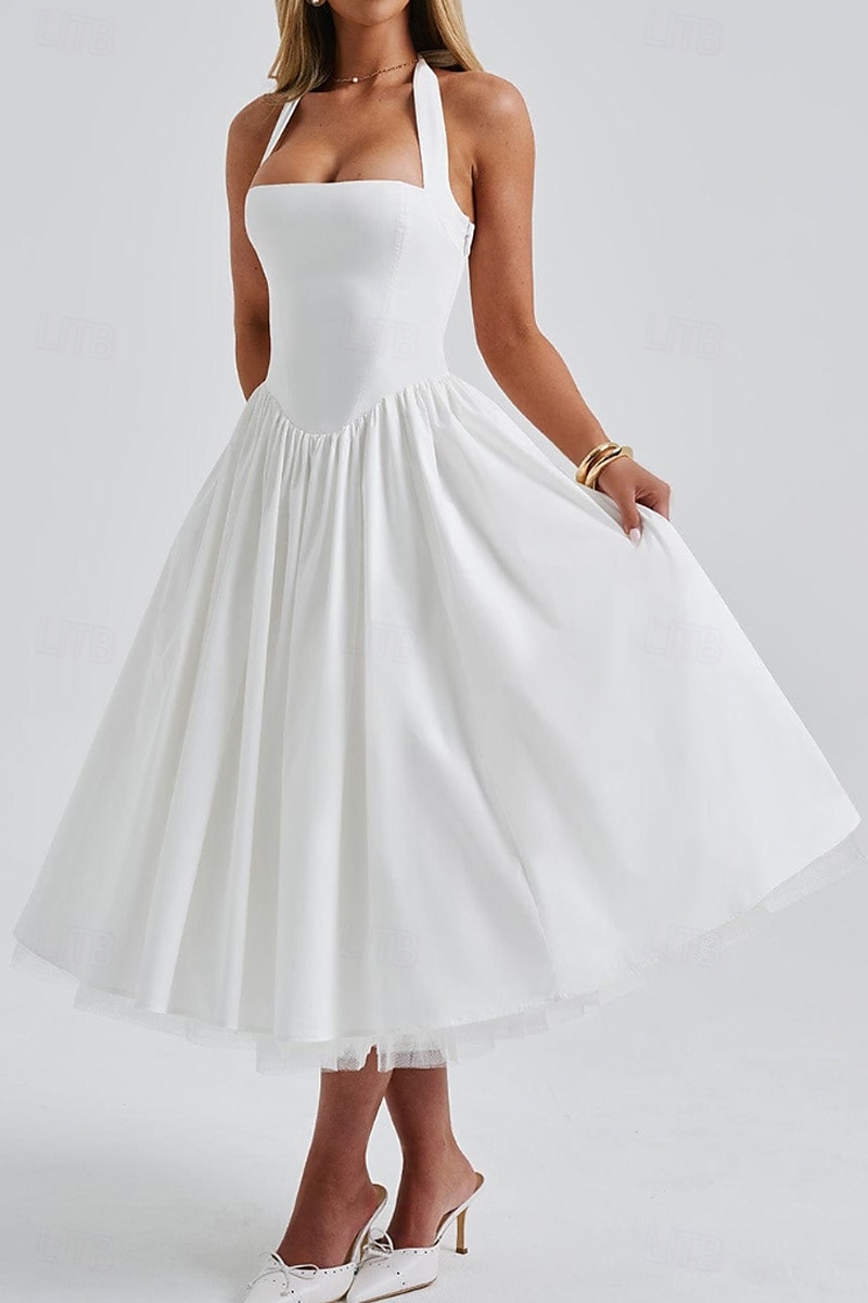 Pentru femei Rochii Midi Rochie albă Rochie de absolvire Modă Modern Zi de Naștere Concediu Absolvire Fit regulat Simplu Fără manșon Gâtul halter Negru Alb Roșu-aprins Vară 2025 - $32.99 –P3