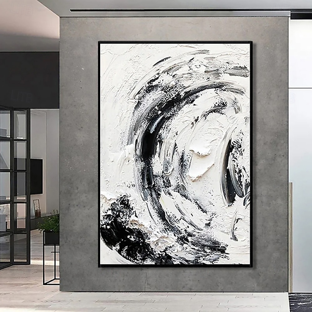peinture à l'huile faite à la main, décoration murale, abstrait, simple, texture noir et blanc, pour la décoration intérieure, peinture roulée sans cadre, non étirée de 2025 ? $50.99 –P5