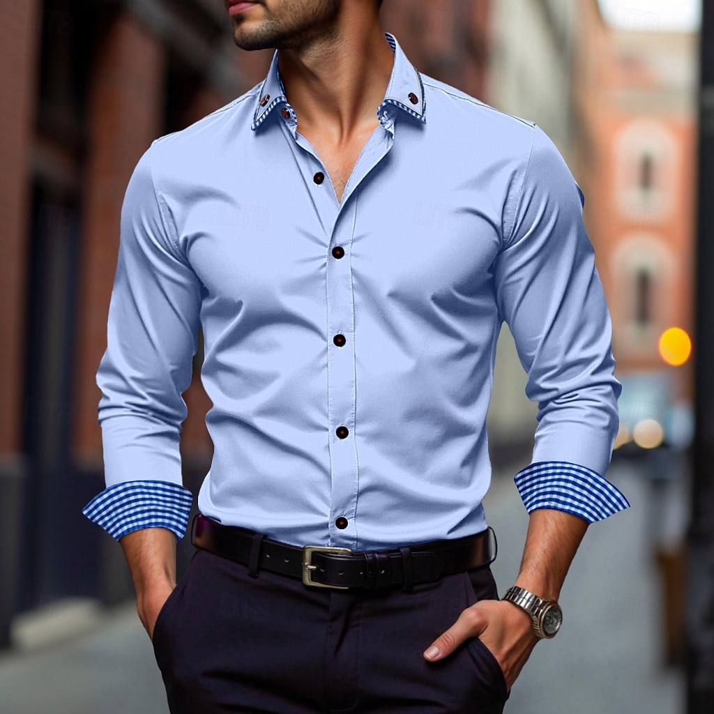 knee length dresses for ladies Fish Long Sleeve Men Button Up Shirt, Nautical Ocean Beach Blue Summer Print Dress Buttoned Collar Casual Male Guy Plus Size Shirt M main image 0