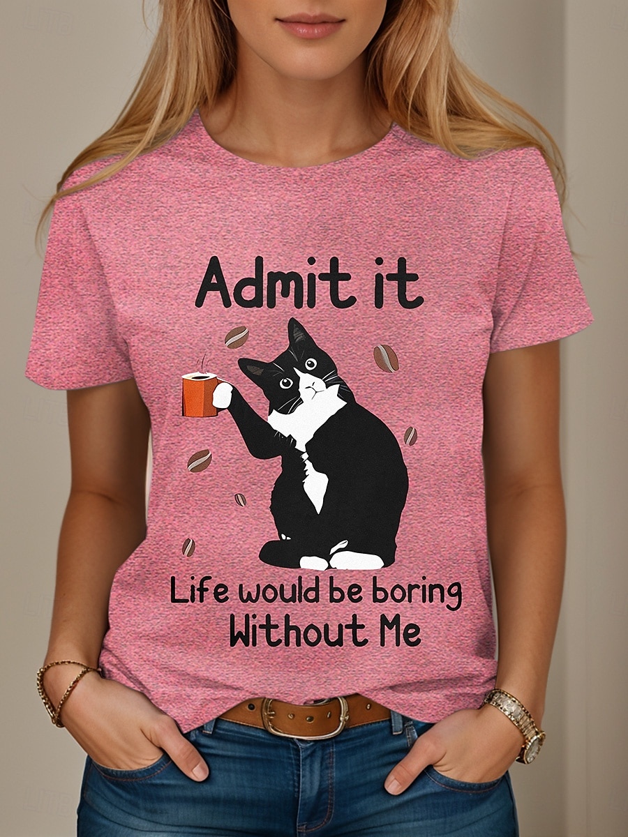 Pentru femei Tricou Grafic Scrisă Stilat Casual Manșon scurt Rotund Topuri obișnuite Zilnic Sfârșit de săptămână Imprimeu Alb Roz Îmbujorat Albastru piscină Trifoi Vară Primăvară 2025 - $19.99 –P2