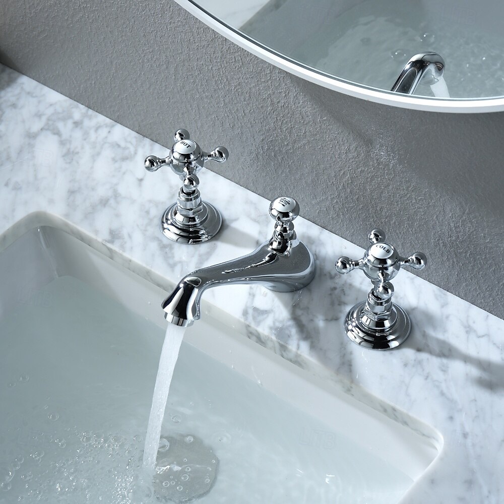 Bathroom Sink Faucet - Widespread Electroplated Widespread Two Handles Three HolesBath Taps 2025 - $202.49 –P2