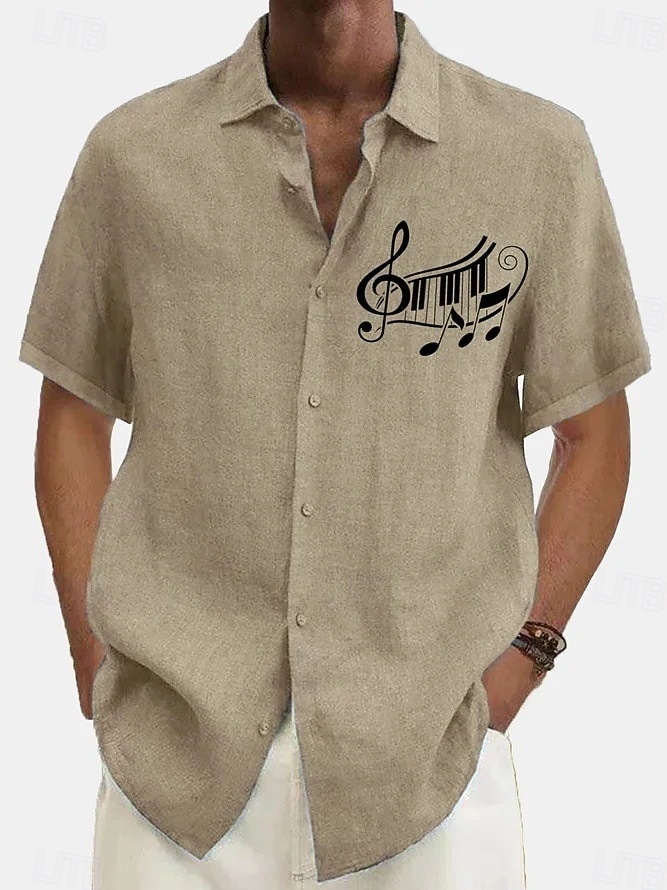 Men's Summer Shirt Casual Shirt Beach Shirt Button Up Shirt Black Navy Blue khaki Gray Short Sleeve Pattern Symbol Lapel Vacation Hawaiian Clothing Apparel Polyester Fashion Casual Comfortable 2026 - $26.99 –P3