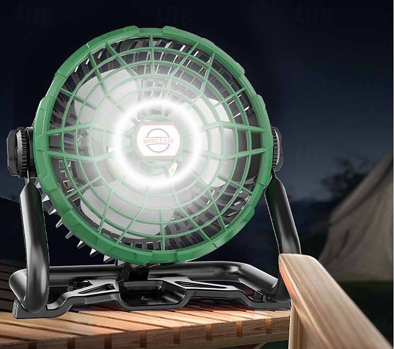 مروحة تخييم منزلية محمولة مقاس 6 بوصات مع دوران 360 درجة، وشاشة عرض للطاقة مع تنظيم سرعة لا نهائي، وإضاءة كاشفة يمكن تعليقها أو وضعها واقفة. 2025 - $44.99 –P13