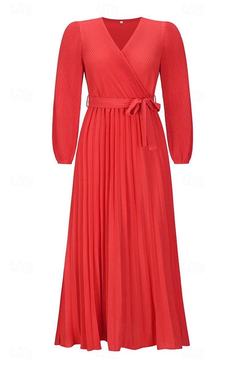 Dam Långklänning Maxiklänning Cocktail klänning Ruched Klänning Elegant Mode Födelsedag Tebjudning Utekväll Normal Slät Långärmad V-hals Svart Rubinrött Grön Sommar 2025 - $29.99 –P11