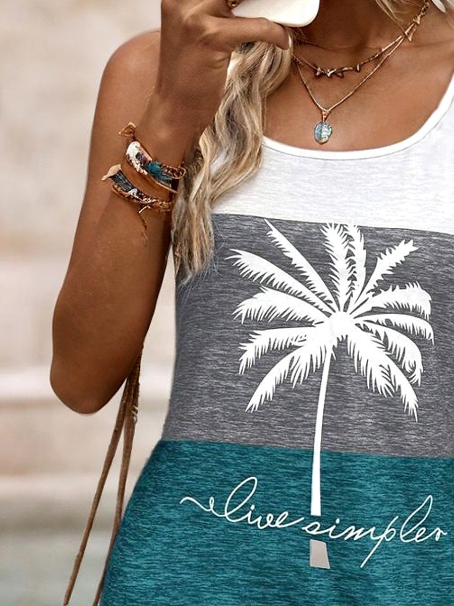 Damen Mini Kleid A-Linien Kleid Sommerkleid Schulterfreies Kleid Urlaub Täglich Lockere Passform Grafik Buchstaben Tropisch Ärmellos U-Ausschnitt Dunkelblau Sommer Frühling 2025 - $21.99 –P2