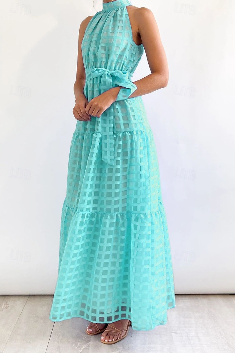 Femmes Robe Longue Maxi Robe Robe de remise des diplômes Robe à col licou Mode Moderne Fête Remise des Diplômes Date Coupe régulière Uni Sans manches Col Halter Cyan Noir Violet Claire Vert Été de 2025 ? $27.99 –P19