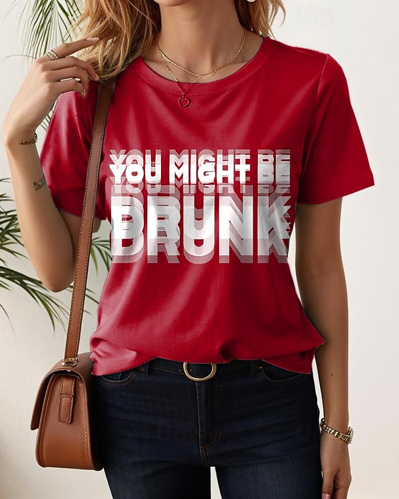 Femmes T-shirt Graphique Lettre Élégant Occasionnel Manche Courte Col rond Hauts Réguliers Quotidien Week-end Imprimé Noir Rouge Bleu Vert foncé Fuchsia Été Printemps de 2025 ? $19.99 –P1