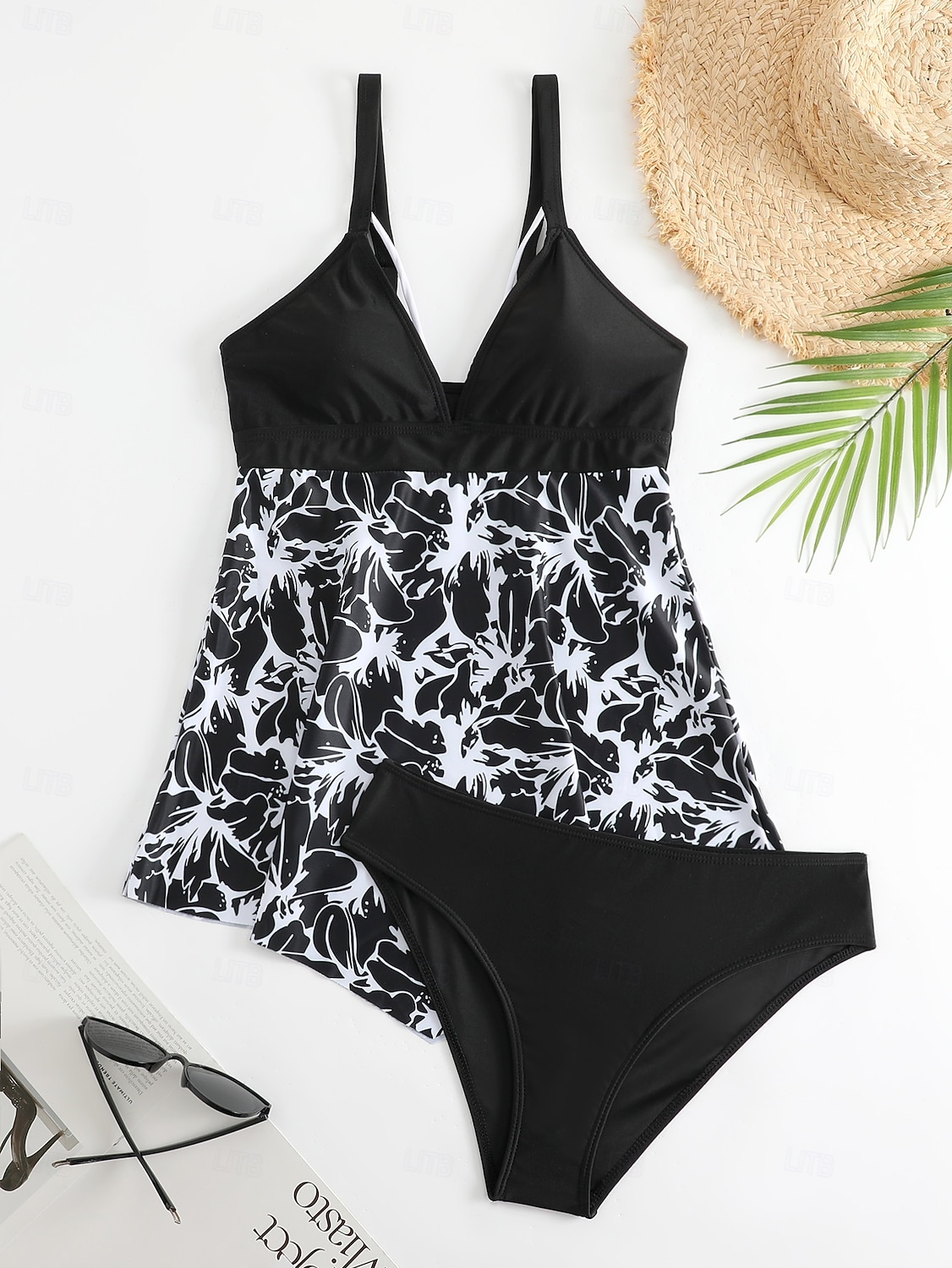 Női Extra méret Fürdőruha Bikini Tankini 2 darab Merész Fürdőruha Mély-V Push up Kötött Stílusos Strandruházat Virág Merüljön el Ujjatlan Fürdőruhák 2025 - $24.99 –P1