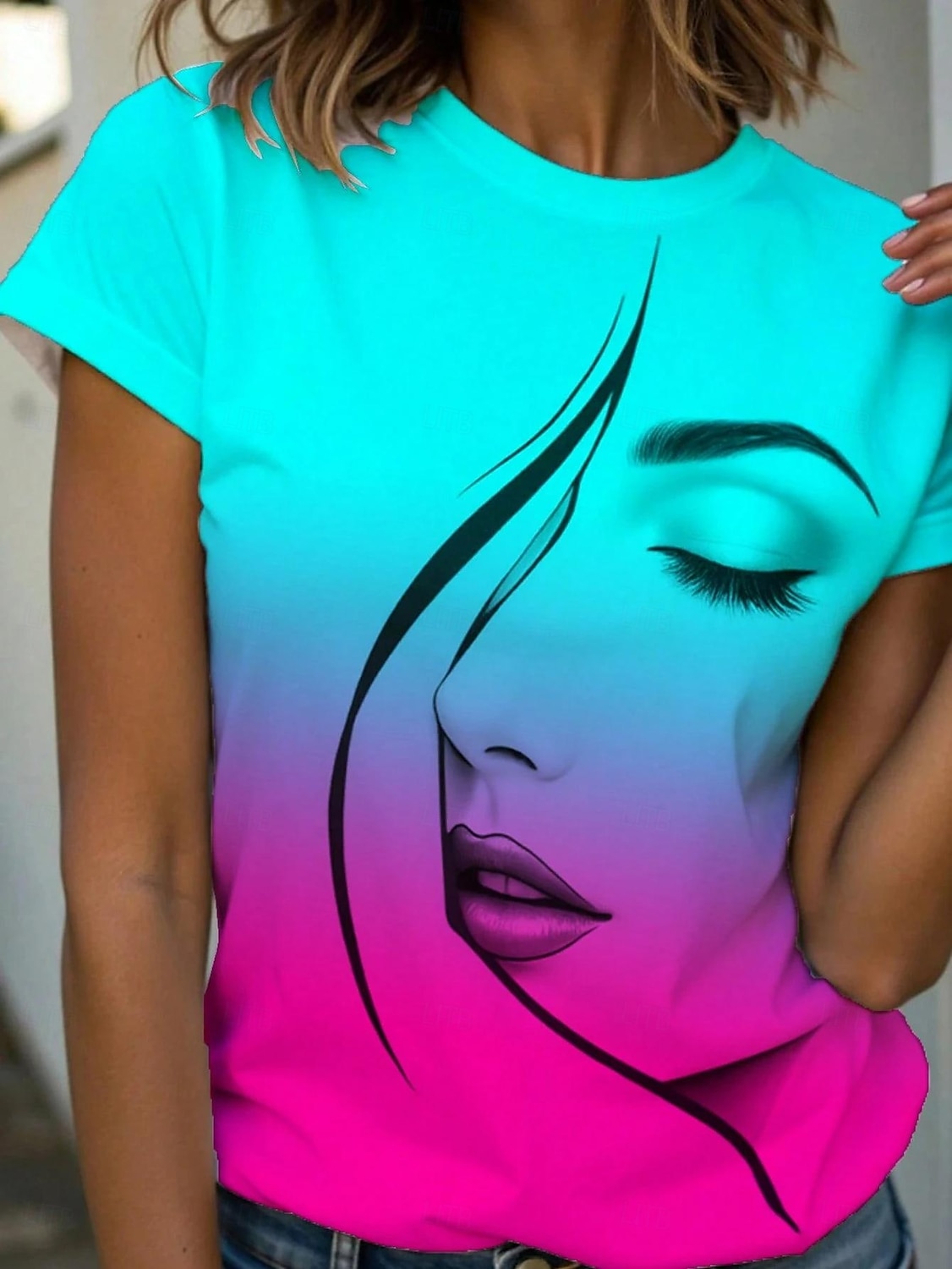 Women's T Shirt Graphic Abstract Stylish Casual Short Sleeve Round Neck Regular Tops Daily Weekend Print Pink Blue Purple Green Summer Spring 2025 - $19.99 –P1