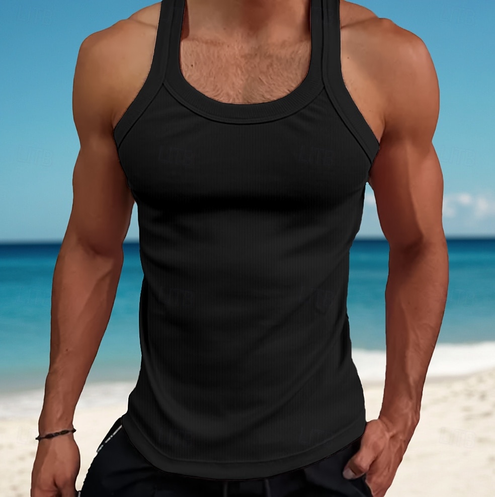 Men's Tank Top Vest Top Undershirt Muscle Shirt Sleeveless Square Summer Plain Fashion Streetwear Bodybuilding Fitness Ribbed Beach Homewear White Top Tee for Men 2026 - $16.49 –P9