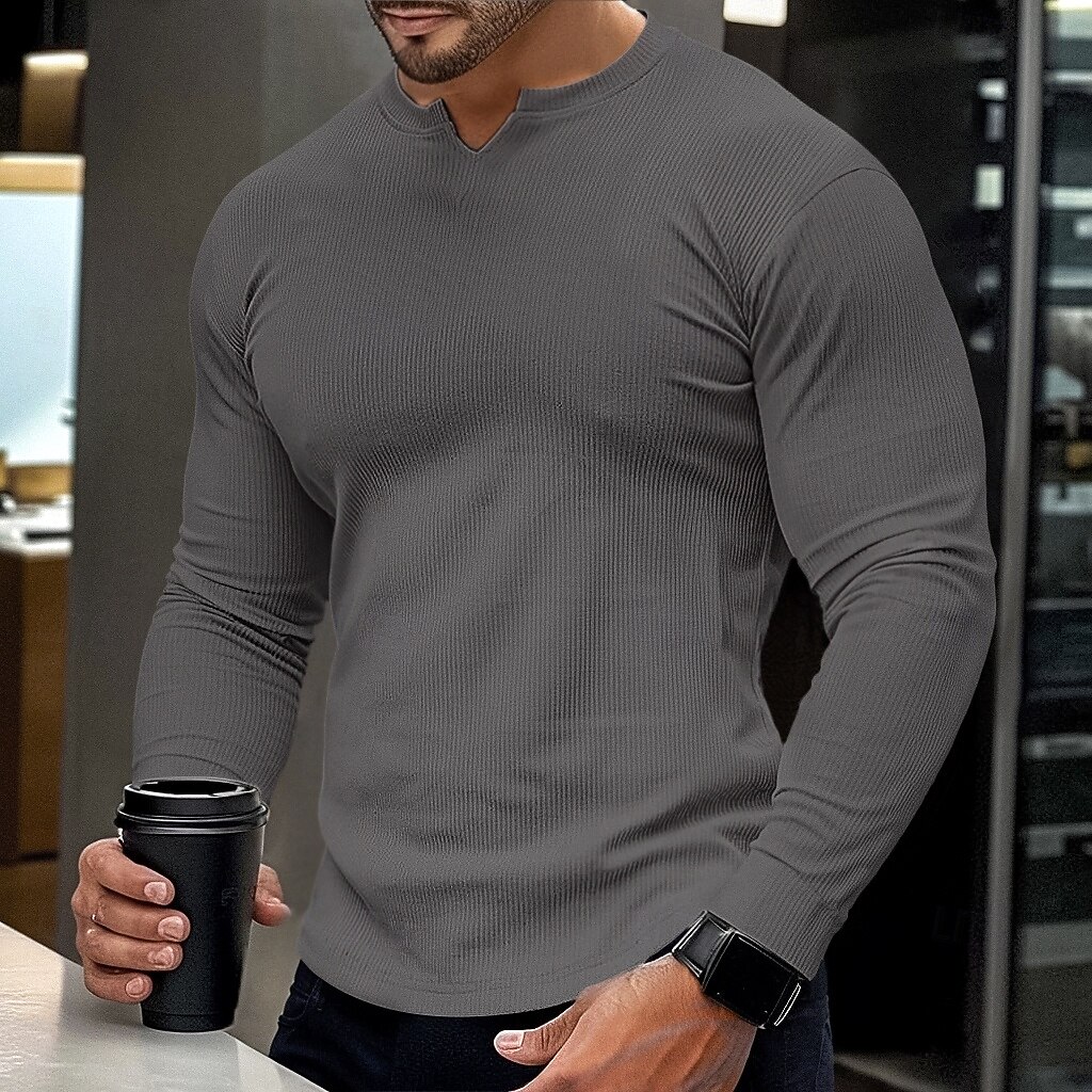 Per uomo Maglietta Maglietta a Maglia a Coste Camicia a Maniche Lunghe Manica Lunga Scollo a V Estate Semplice Striscia di Fossa Moda Designer Essenziale Lavoro a maglia Vacanza Streetwear Uscire del 2025 a $10.49 –P6