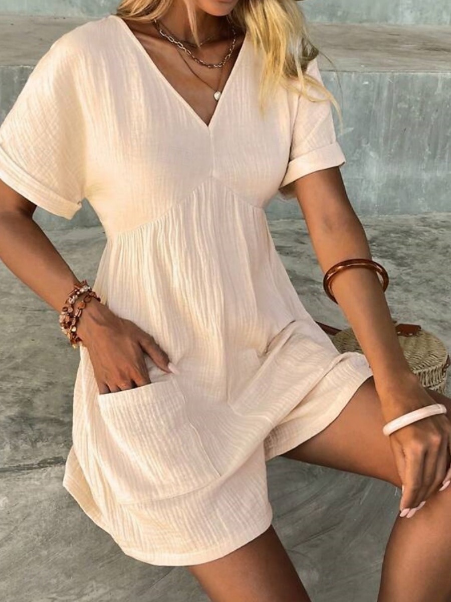 Rompers pour femmes couleur unie manches courtes col en V poches vacances quotidien coupe régulière noir vert abricot été de 2025 ? $34.99 –P4