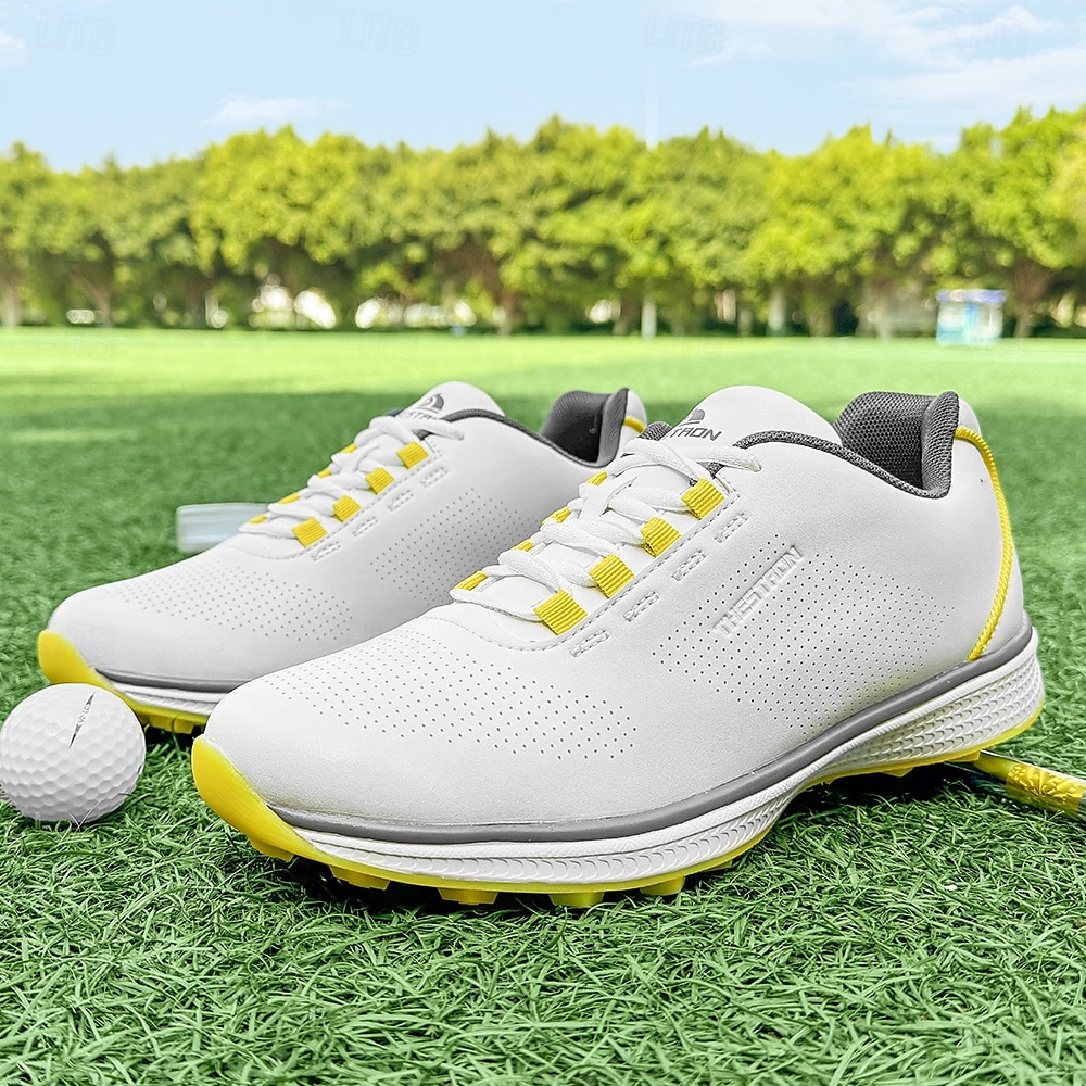 Herren Performance Golf Sneaker in Weiß mit roten Schnürsenkeln, atmungsaktive Mikrofaser, ideal für Amateurgolfer 2025 - $64.99 –P1