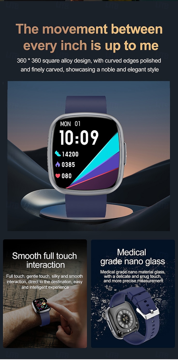 Smart Watch Blood Glucose ECG Blood Pressure Body Temperature Monitor Android iOS IP68 1.75 2025 - $69.99 –P3