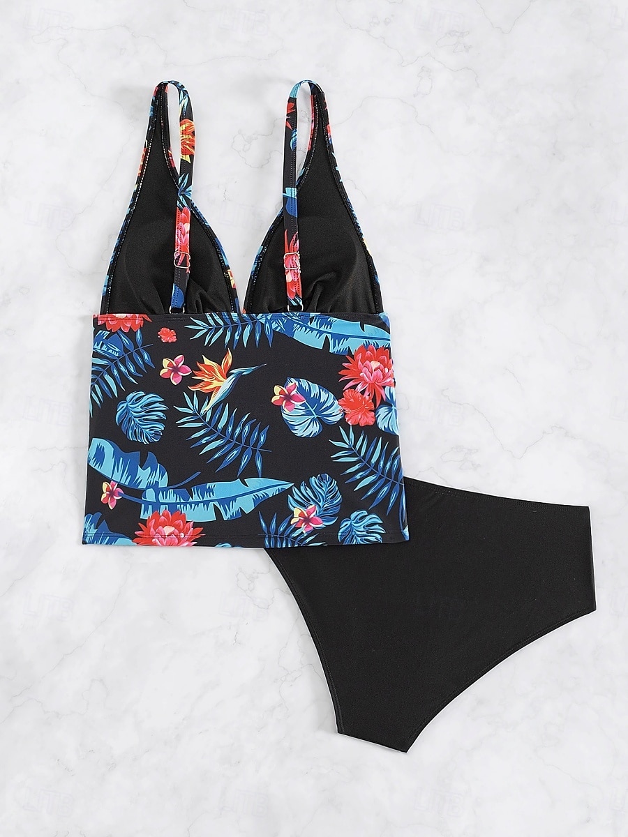 Maillots de bain femmes Bikini 2 pièces Maillot de bain échancré Sans dos Slim Vêtements de plage Vacances Floraux Col halter Sans manches de 2025 ? $23.99 –P10