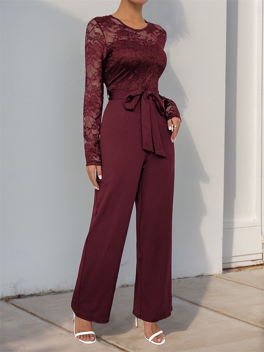 Jumpsuit  Byxdress Brudens Mor Elegant Avslappnad Juvel Hals Golvlängd Polyester Lång Ärmar med Spets 2025 2025 - $79.99 –P13