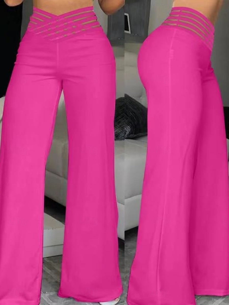 Pantaloni Chino Larghi da Donna Pantaloni Baggy Moda Streetwear Lunghezza Completa Alta Vita Semplice Elasticizzati Comodi Soffici Confortevoli Micro-elastici all'Aperto Strada Nera Bianca Blu Fucsia del 2025 a $17.99 –P6
